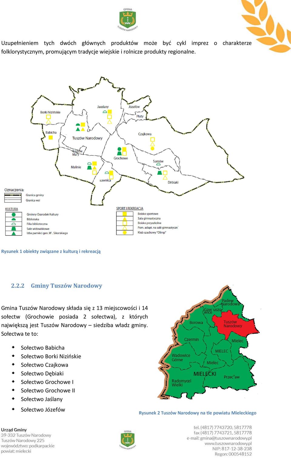 2.2 Gminy Tuszów Narodowy Gmina Tuszów Narodowy składa się z 13 miejscowości i 14 sołectw (Grochowie posiada 2 sołectwa), z których największą jest