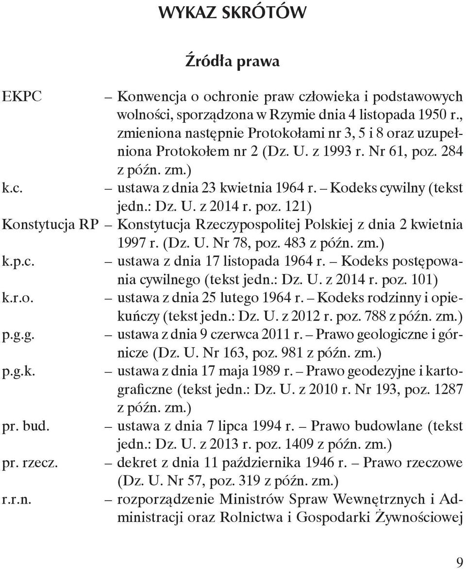 poz. 121) Konstytucja RP Konstytucja Rzeczypospolitej Polskiej z dnia 2 kwietnia 1997 r. (Dz. U. Nr 78, poz. 483 z późn. zm.) k.p.c. ustawa z dnia 17 listopada 1964 r.