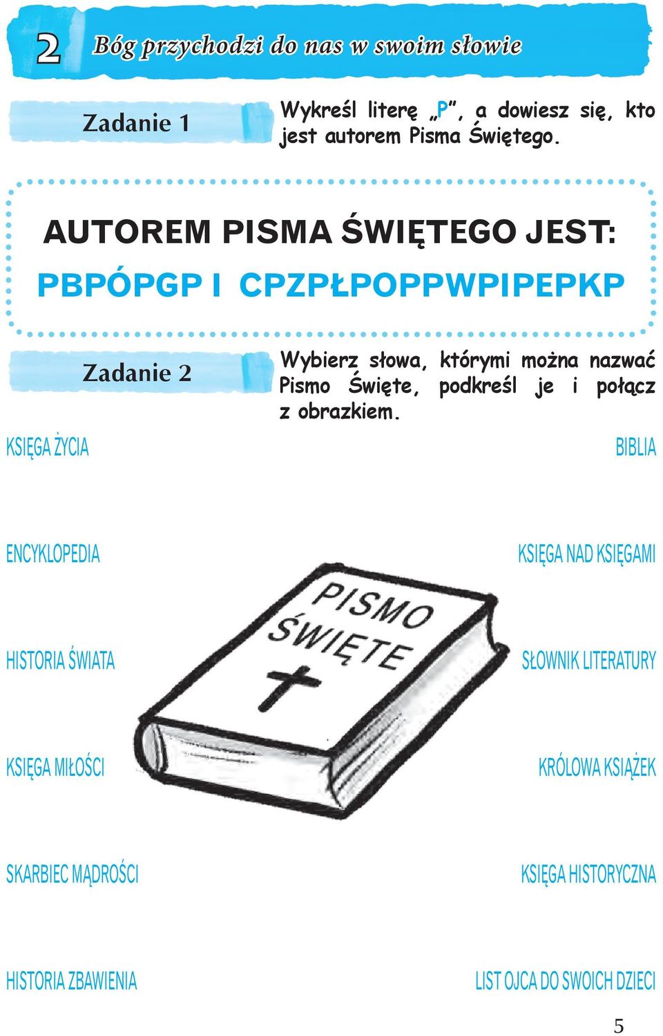 Pismo Święte, podkreśl je i połącz z obrazkiem.