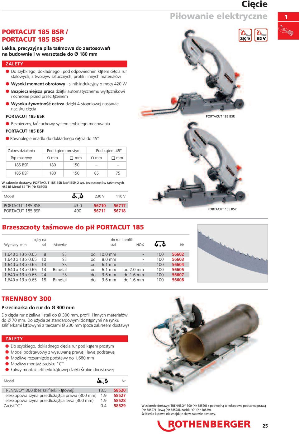 przeciążeniem Wysoka żywotność ostrza dzięki 4stopniowej nastawie nacisku cięcia PORTACUT 185 BSR Bezpieczny, łańcuchowy system szybkiego mocowania PORTACUT 185 BSP Równoległe imadło do dokładnego