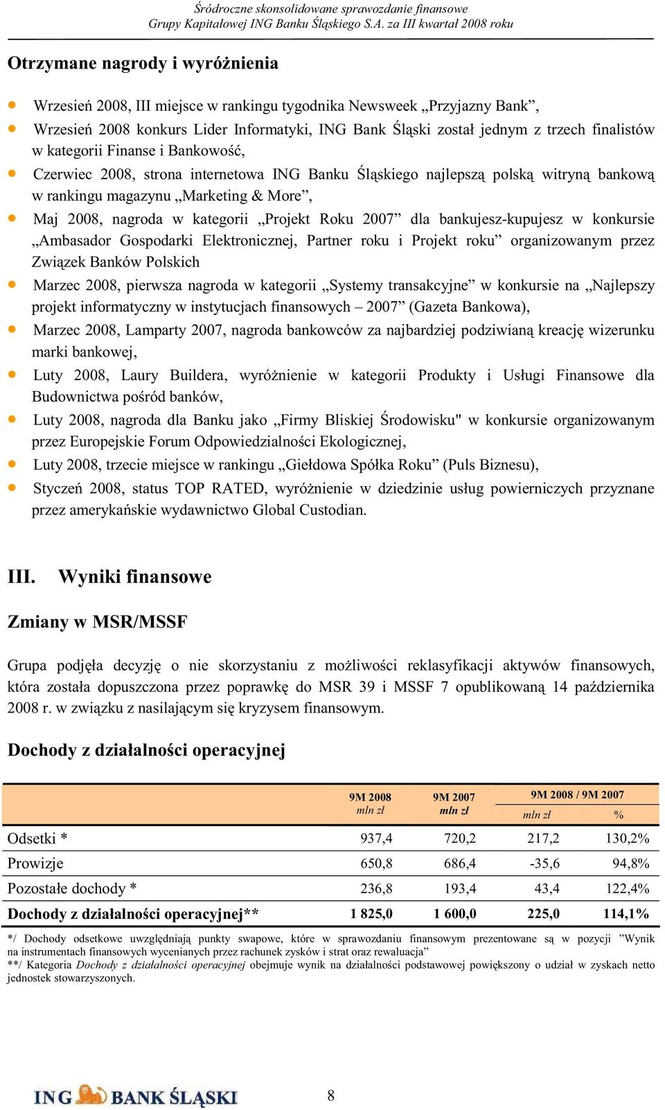 2008, nagroda w kategorii Projekt Roku 2007 dla bankujesz-kupujesz w konkursie Ambasador Gospodarki Elektronicznej, Partner roku i Projekt roku organizowanym przez Zwi zek Banków Polskich Marzec