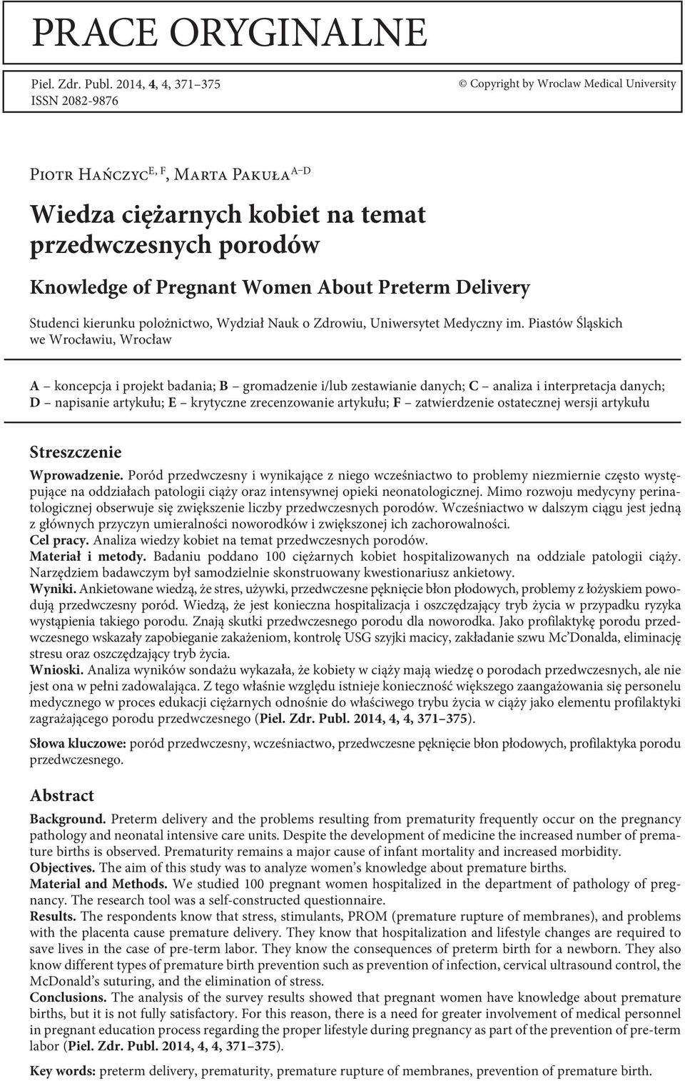 About Preterm Delivery Studenci kierunku polożnictwo, Wydział Nauk o Zdrowiu, Uniwersytet Medyczny im.