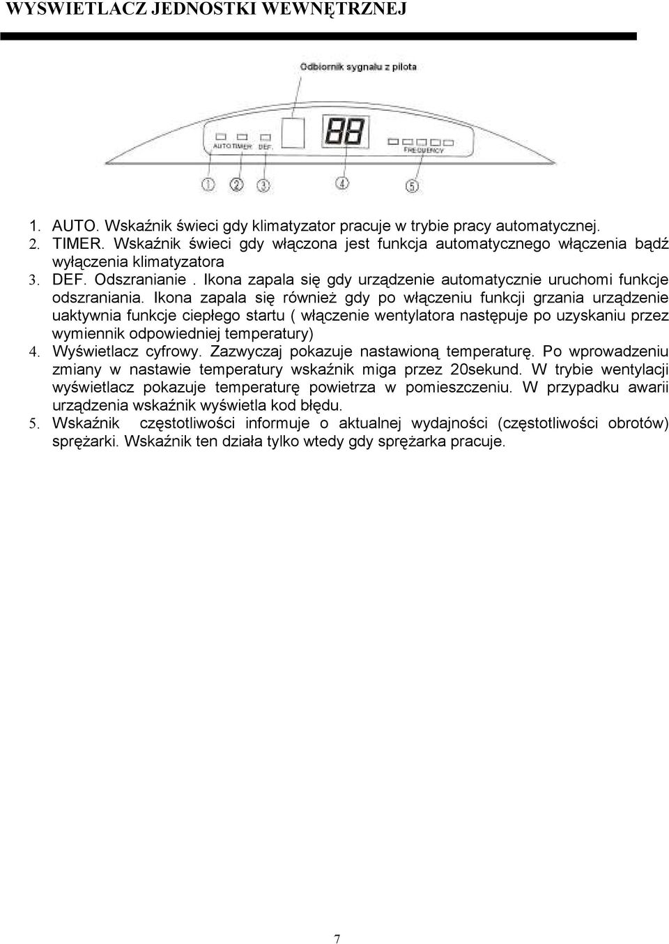 Ikona zapala się równieŝ gdy po włączeniu funkcji grzania urządzenie uaktywnia funkcje ciepłego startu ( włączenie wentylatora następuje po uzyskaniu przez wymiennik odpowiedniej temperatury) 4.