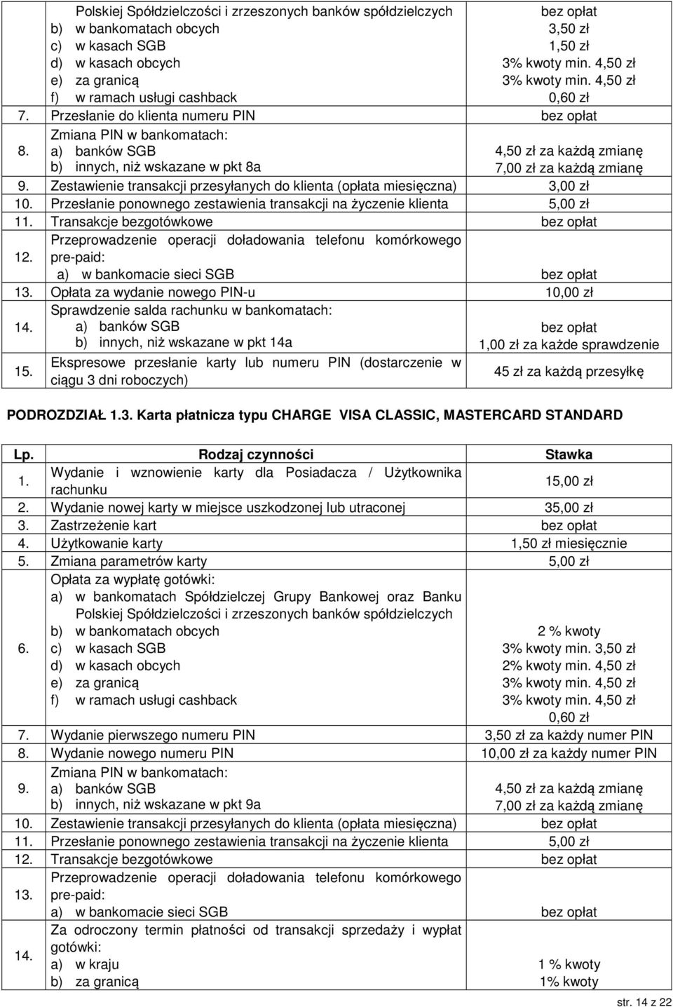 Zestawienie transakcji przesyłanych do klienta (opłata miesięczna) 3,00 zł 10. Przesłanie ponownego zestawienia transakcji na życzenie klienta 5,00 zł 11. Transakcje bezgotówkowe 12.