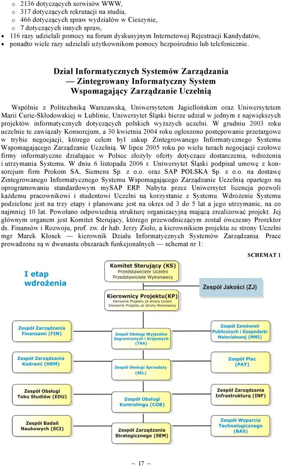 Dział Informatycznych Systemów Zarządzania Zintegrowany Informatyczny System Wspomagający Zarządzanie Uczelnią Wspólnie z Politechniką Warszawską, Uniwersytetem Jagiellońskim oraz Uniwersytetem Marii