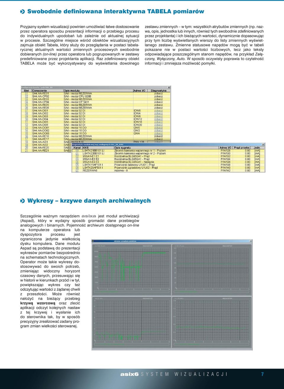 Szczególne miejsce wêród obiektów wizualizacyjnych zajmuje obiekt Tabela, który słu y do przeglàdania w postaci tabelarycznej aktualnych wartoêci zmiennych procesowych swobodnie dobieranych (on-line)