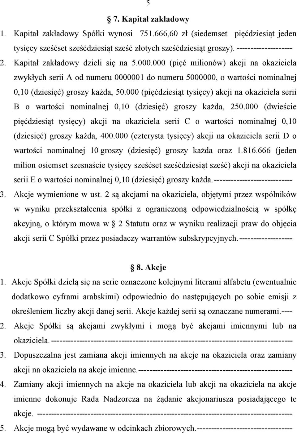 000 (pięćdziesiąt tysięcy) akcji na okaziciela serii B o wartości nominalnej 0,10 (dziesięć) groszy każda, 250.