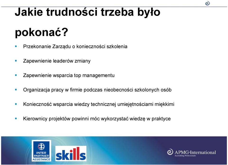 wsparcia top managementu Organizacja pracy w firmie podczas nieobecności szkolonych