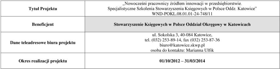 01-24-748/11 Stowarzyszenie Księgowych w Polsce Oddział Okręgowy w Katowicach ul. Sokolska 3, 40-084 Katowice, tel.