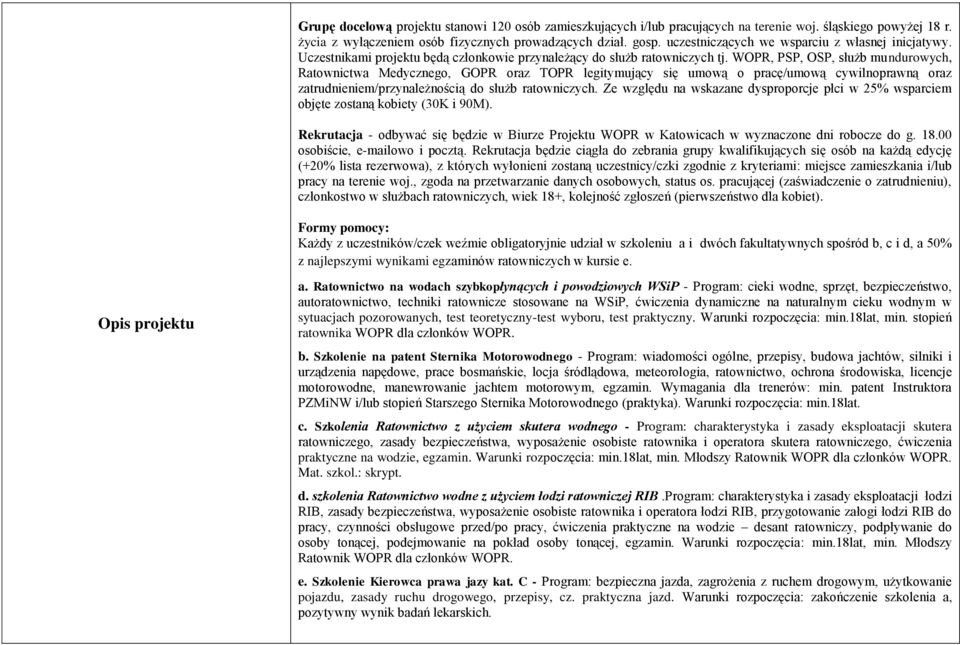 WOPR, PSP, OSP, służb mundurowych, Ratownictwa Medycznego, GOPR oraz TOPR legitymujący się umową o pracę/umową cywilnoprawną oraz zatrudnieniem/przynależnością do służb ratowniczych.