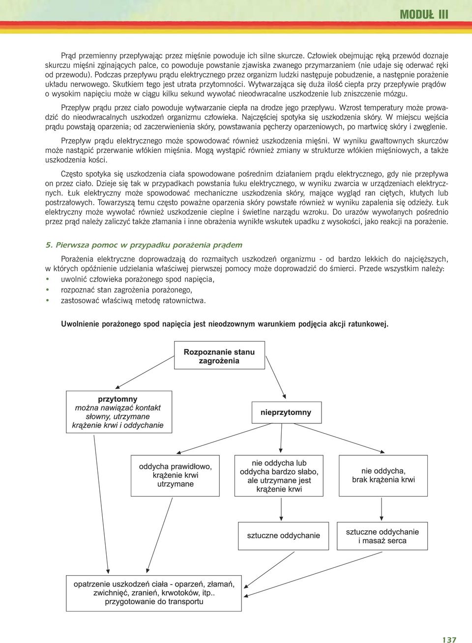 Podczas przep³ywu pr¹du elektrycznego przez organizm ludzki nastêpuje pobudzenie, a nastêpnie pora enie uk³adu nerwowego. Skutkiem tego jest utrata przytomnoœci.