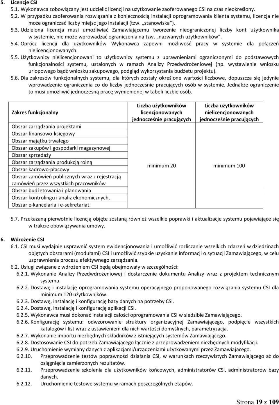 Oprócz licencji dla użytkowników Wykonawca zapewni możliwość pracy w systemie dla połączeń nielicencjonowanych. 5.