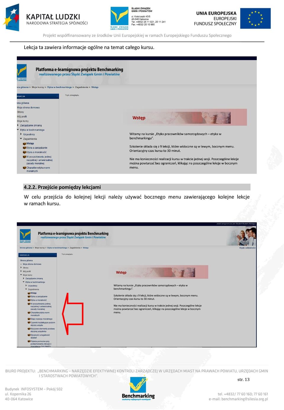 2. Przejście pomiędzy lekcjami W celu przejścia do