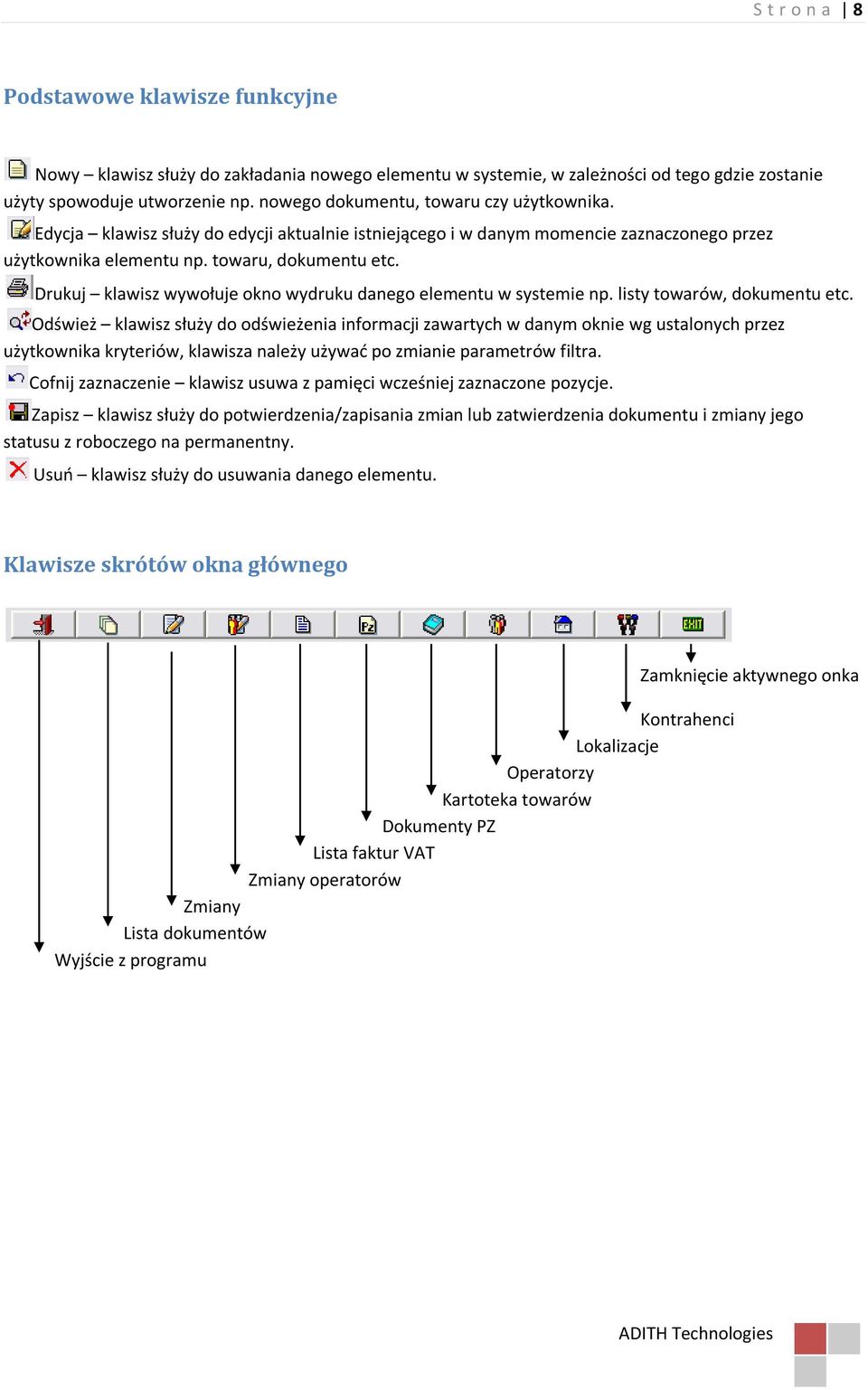 Drukuj klawisz wywołuje okno wydruku danego elementu w systemie np. listy towarów, dokumentu etc.