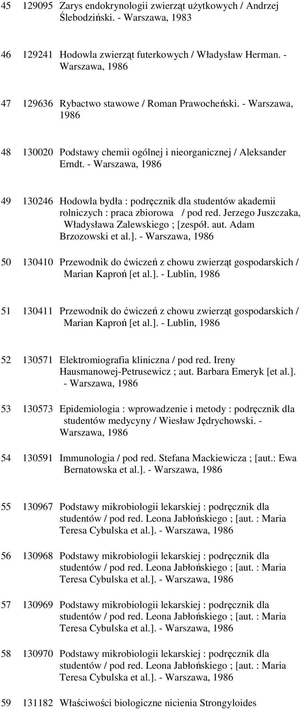 - Warszawa, 1986 49 130246 Hodowla bydła : podręcznik dla studentów akademii rolniczych : praca zbiorowa / pod red. Jerzego Juszczaka, Władysława Zalewskiego ; [zespół. aut. Adam Brzozowski et al.].