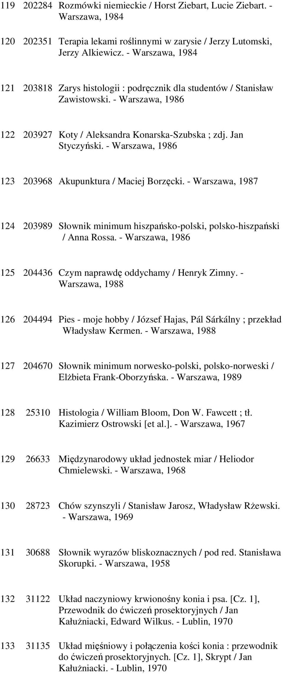 - Warszawa, 1986 123 203968 Akupunktura / Maciej Borzęcki. - Warszawa, 1987 124 203989 Słownik minimum hiszpańsko-polski, polsko-hiszpański / Anna Rossa.