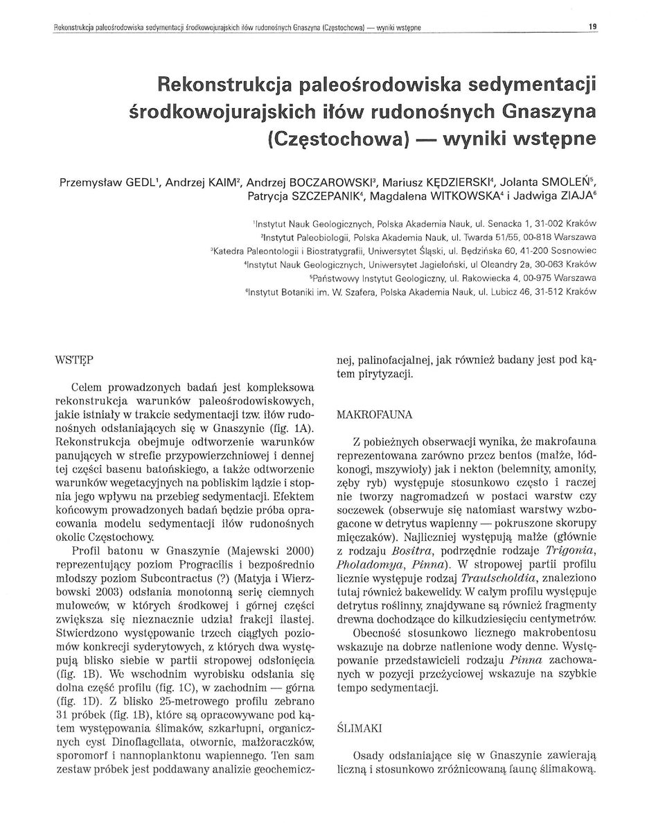 Jadwiga ZIAJA 6 11nstytut Nauk Geologicznych, Polska Akademia Nauk, ul. Senacka 1, 31-002 Kraków 21nstytut Paleobiologii, Polska Akademia Nauk, ul.