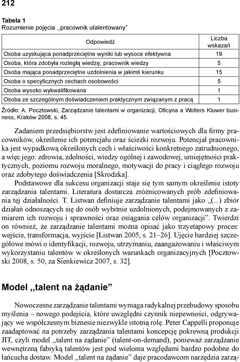 pracą 1 Źródło: A. Pocztowski, Zarządzanie talentami w organizacji, Ofi cyna a Wolters Kluwer business, Kraków 2008, s. 45.