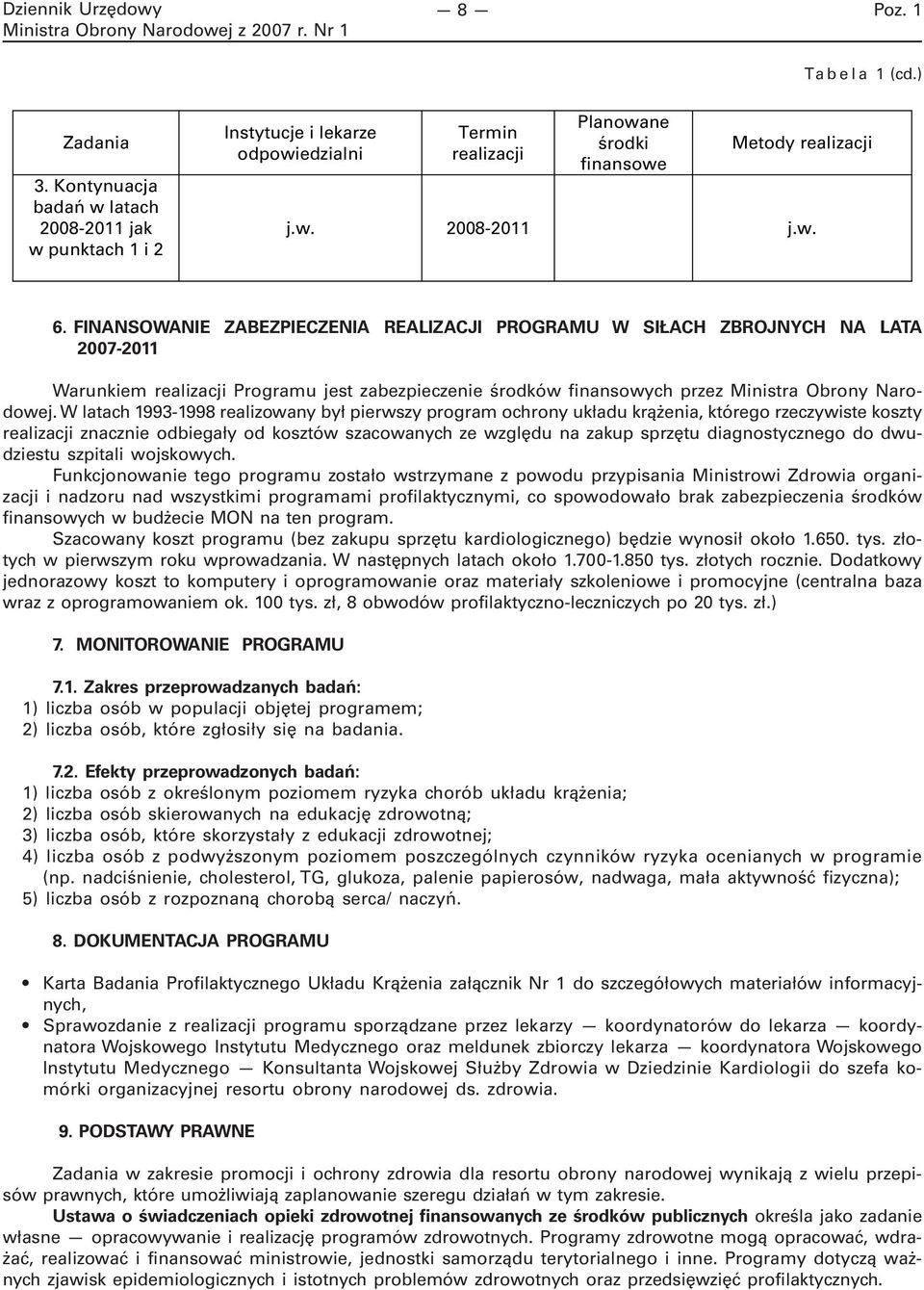 W latach 1993-1998 realizowany był pierwszy program ochrony układu krążenia, którego rzeczywiste koszty realizacji znacznie odbiegały od kosztów szacowanych ze względu na zakup sprzętu