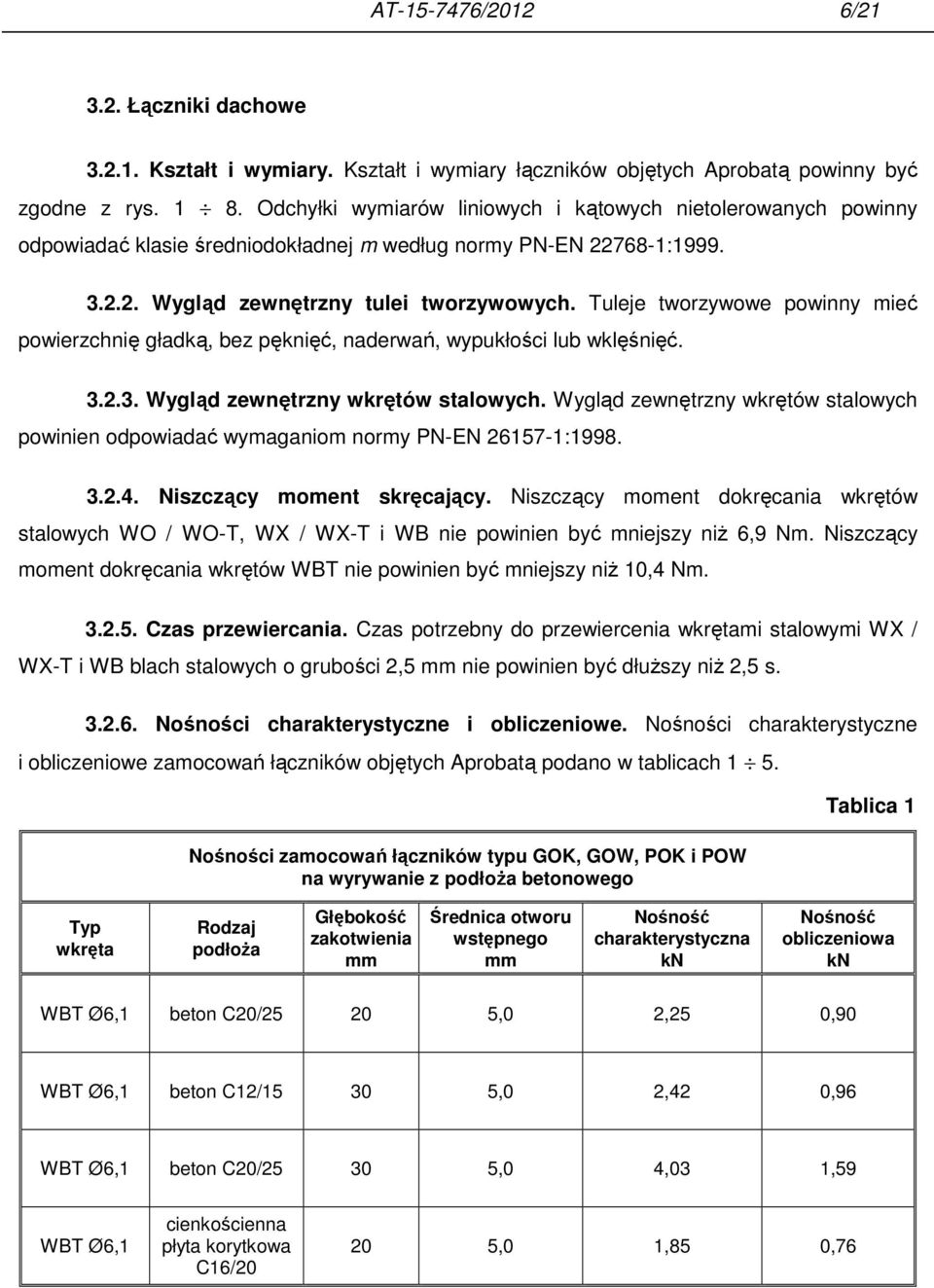 Tuleje tworzywowe powinny mieć powierzchnię gładką, bez pęknięć, naderwań, wypukłości lub wklęśnięć. 3.2.3. Wygląd zewnętrzny wkrętów stalowych.