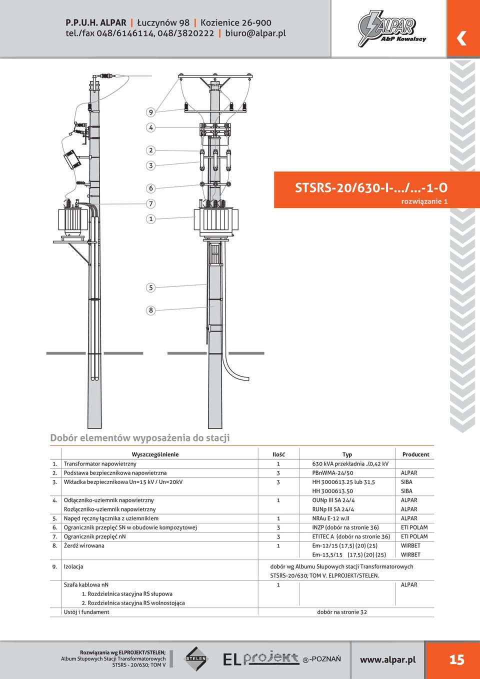 25 lub 31,5 Odłącznikouziemnik napowietrzny 1 OUNp III SA 24/4 ALPAR Rozłącznikouziemnik napowietrzny RUNp III SA 24/4 ALPAR Napęd ręczny łącznika z uziemnikiem 1 NRAu E12 w.