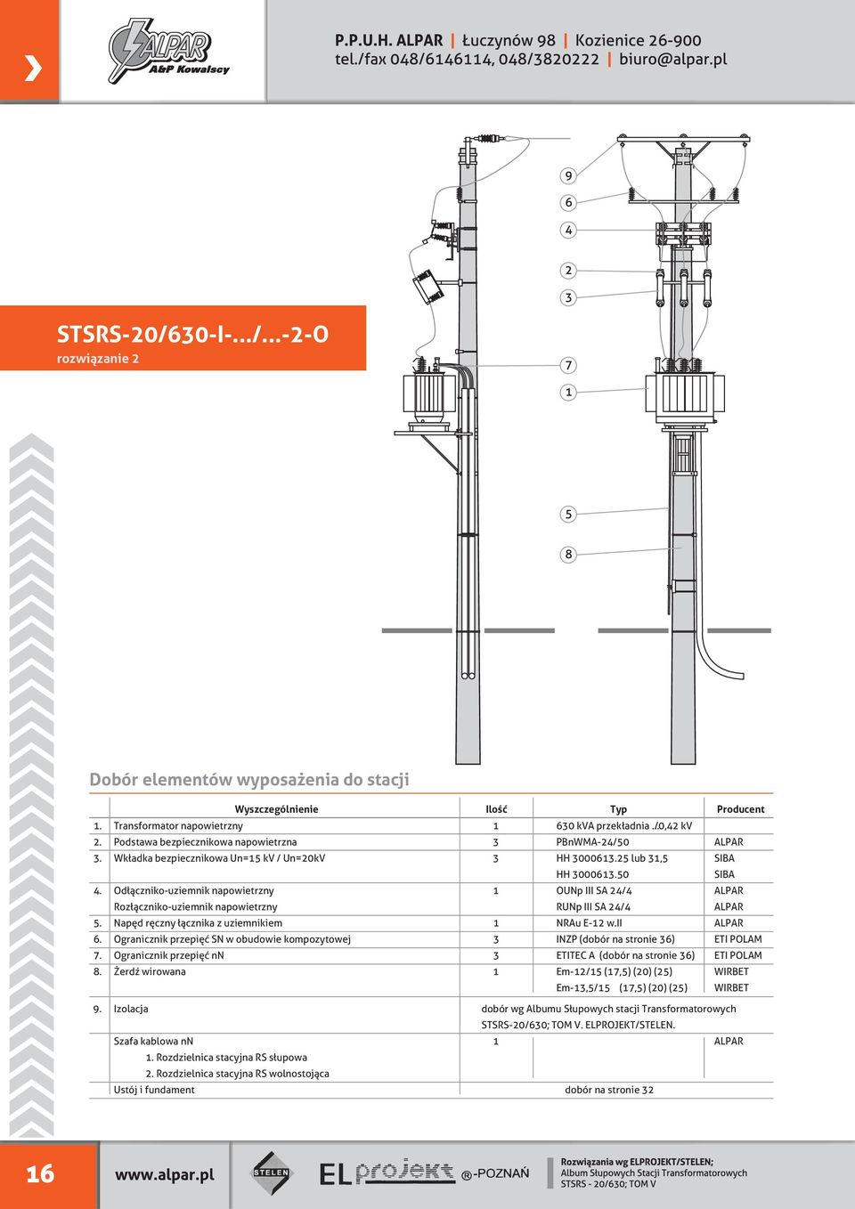 25 lub 31,5 Odłącznikouziemnik napowietrzny 1 OUNp III SA 24/4 ALPAR Rozłącznikouziemnik napowietrzny RUNp III SA 24/4 ALPAR Napęd ręczny łącznika z uziemnikiem 1 NRAu E12 w.