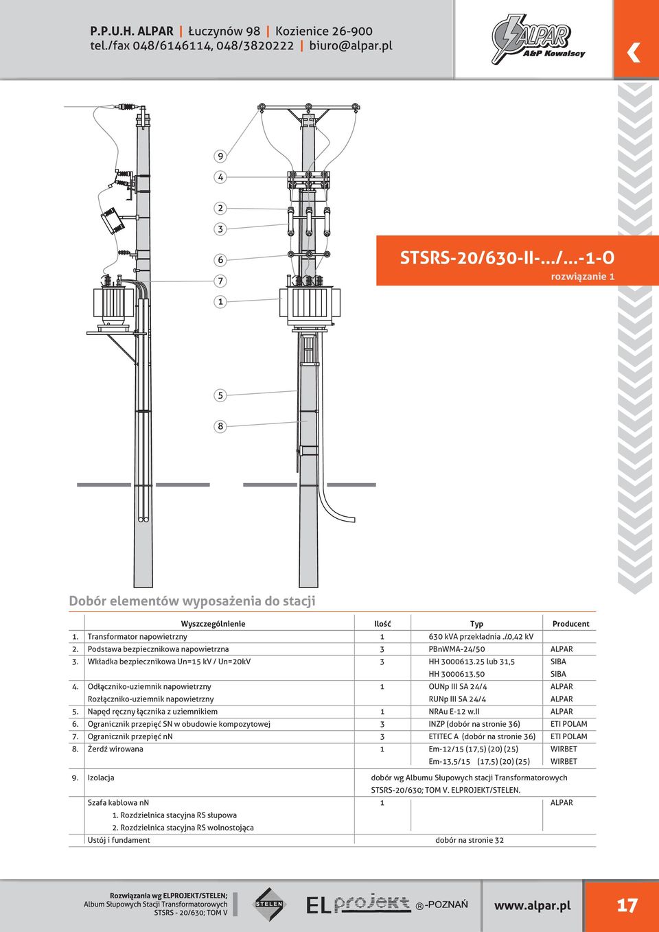 25 lub 31,5 Odłącznikouziemnik napowietrzny 1 OUNp III SA 24/4 ALPAR Rozłącznikouziemnik napowietrzny RUNp III SA 24/4 ALPAR Napęd ręczny łącznika z uziemnikiem 1 NRAu E12 w.