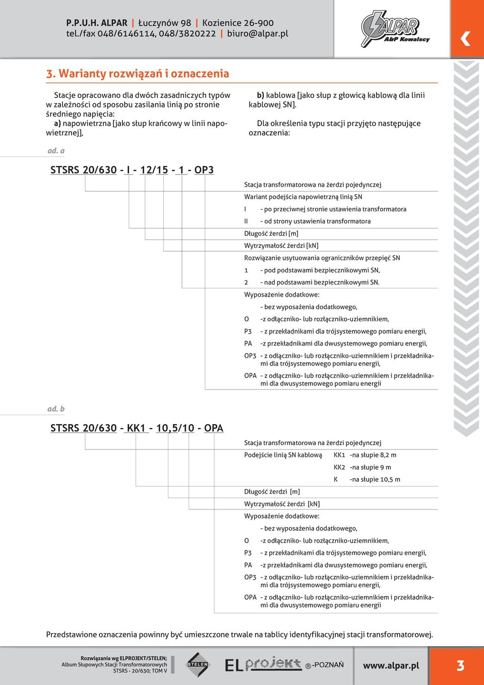 a STSRS 20/630 I 12/15 1 OP3 Stacja transformatorowa na żerdzi pojedynczej Wariant podejścia napowietrzną linią SN I po przeciwnej stronie ustawienia transformatora II od strony ustawienia