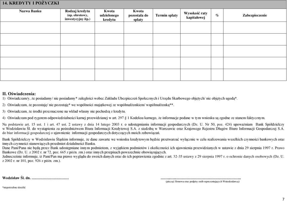 2) Oświadczam, że pozostaję/ nie pozostaję* we wspólności majątkowej ze współmałżonkiem/ współmałżonką**. 3) Oświadczam, że środki przeznaczone na wkład własny nie pochodzą z kredytu.