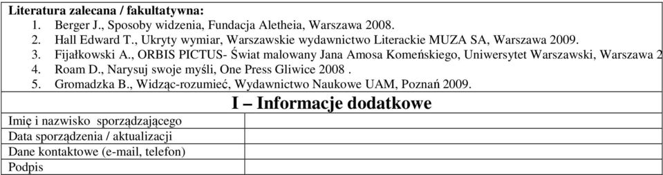 , ORBIS PICTUS- Świat malowany Jana Amosa Komeńskiego, Uniwersytet Warszawski, Warszawa 008 4. Roam D.