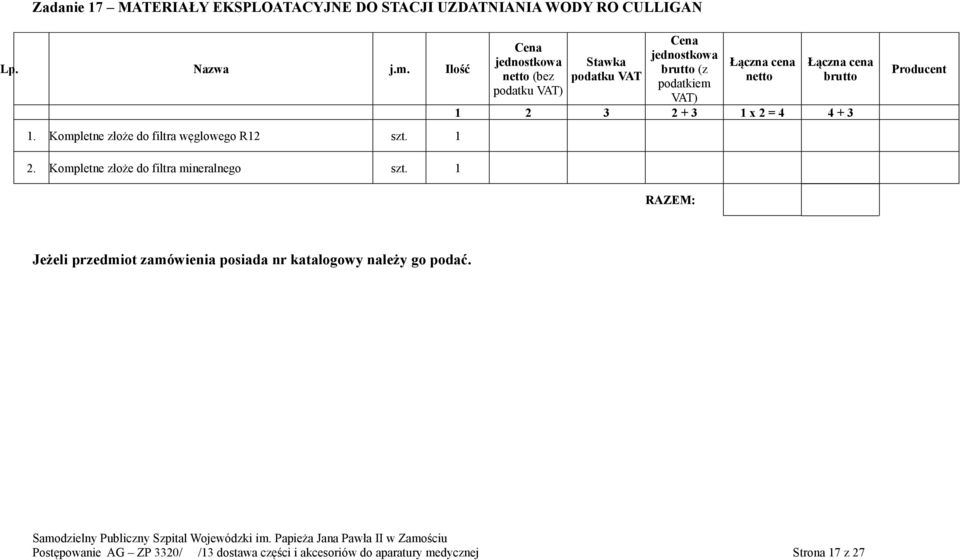 Kompletne złoże do filtra mineralnego szt.