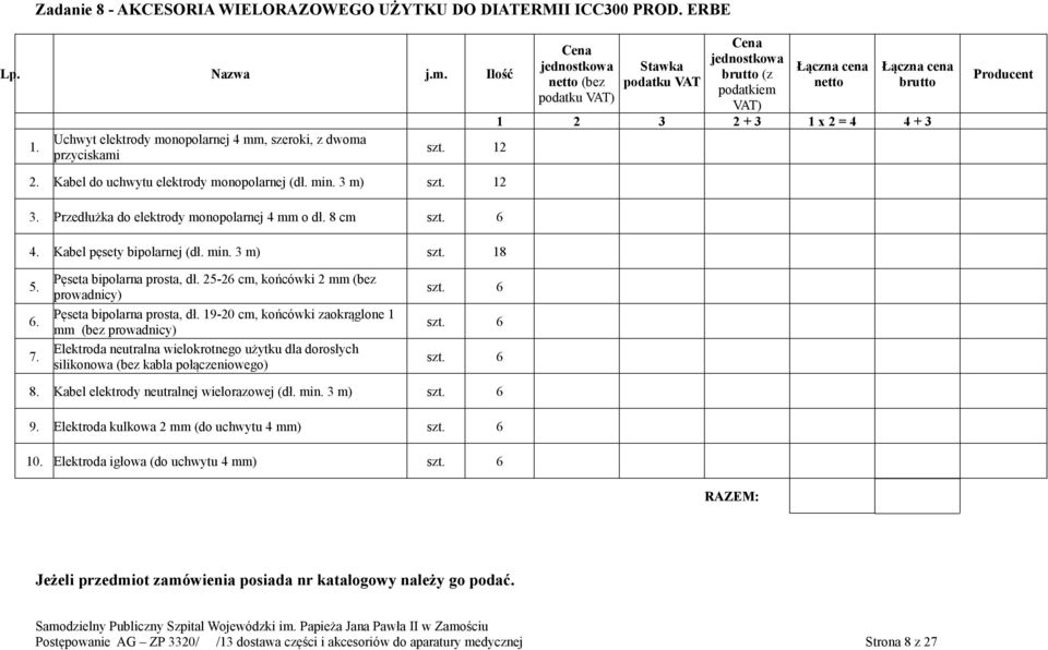 Pęseta bipolarna prosta, dł. 25-26 cm, końcówki 2 mm (bez prowadnicy) Pęseta bipolarna prosta, dł.