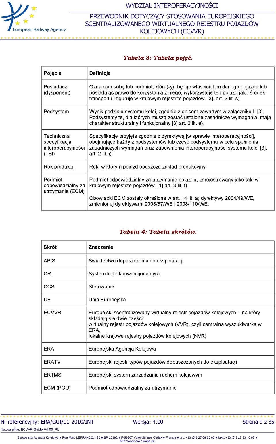 transportu i figuruje w krajowym rejestrze pojazdów. [3], art. 2 lit. s). Podsystem Wynik podziału systemu kolei, zgodnie z opisem zawartym w załączniku II [3].