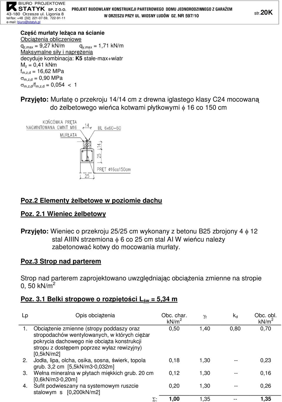 2 Elementy żelbetowe w poziomie dachu Poz. 2.