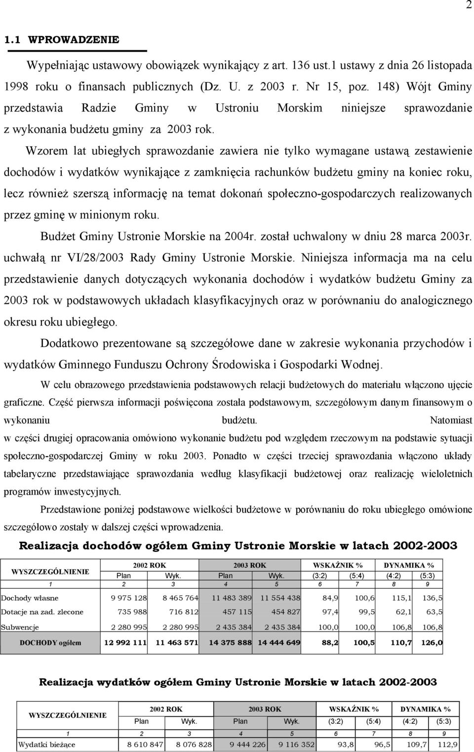 Wzorem lat ubiegłych sprawozdanie zawiera nie tylko wymagane ustawą zestawienie dochodów i wydatków wynikające z zamknięcia rachunków budżetu gminy na koniec roku, lecz również szerszą informację na