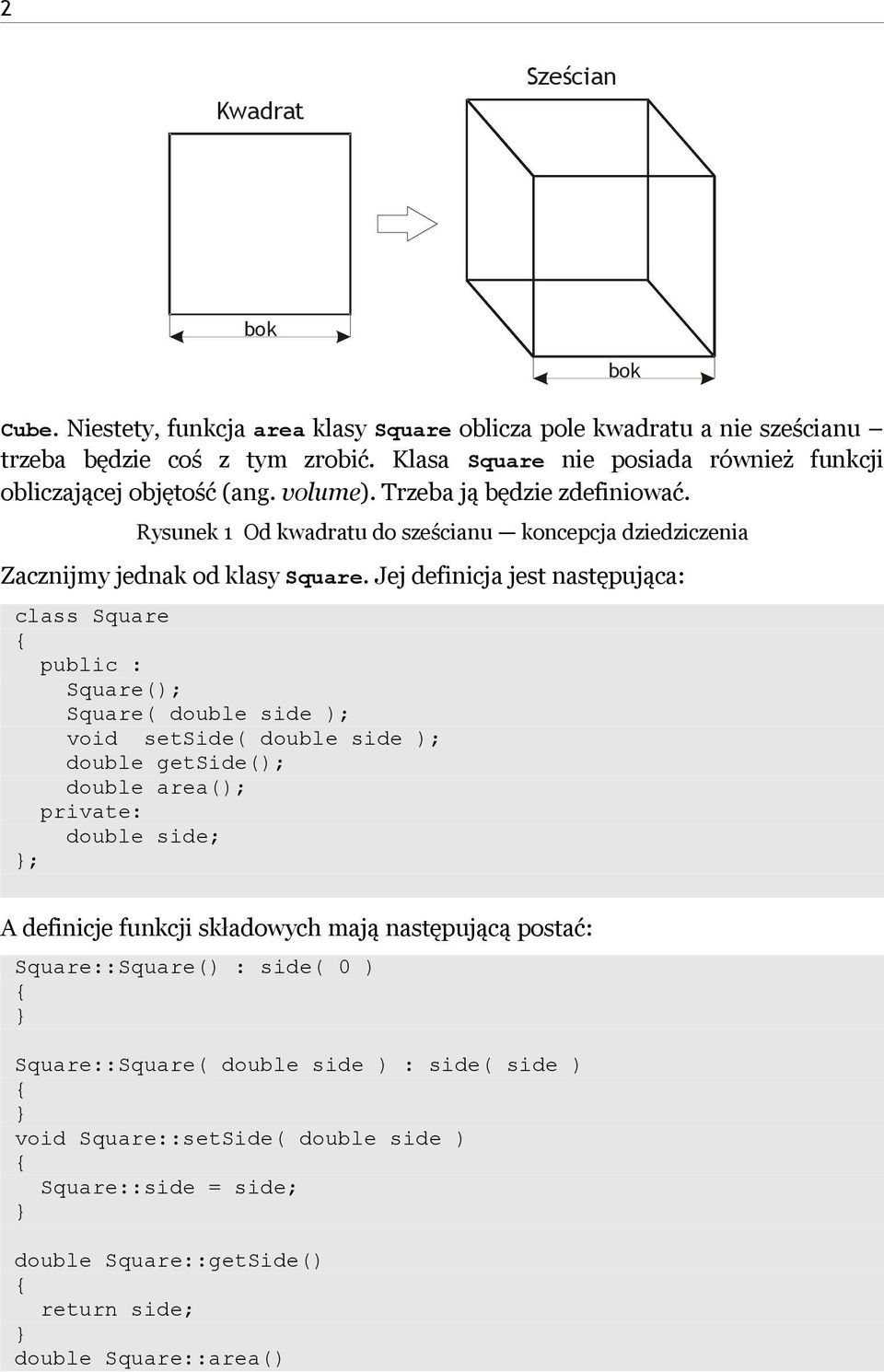 Rysunek 1 Od kwadratu do sześcianu koncepcja dziedziczenia Zacznijmy jednak od klasy Square.