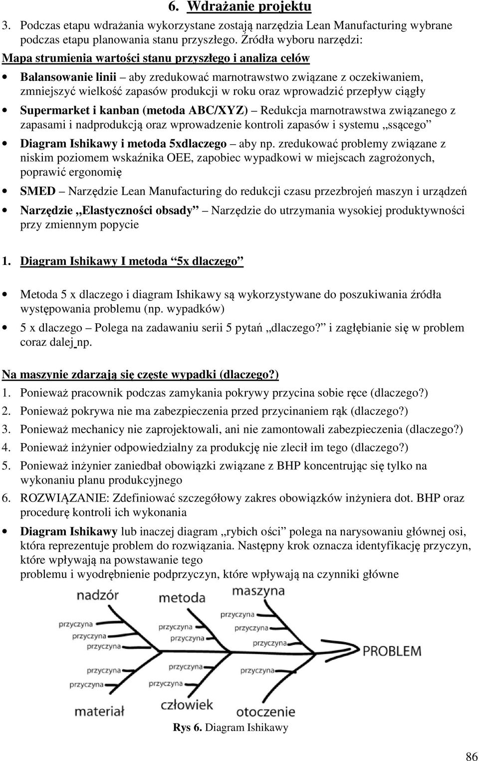 oraz wprowadzić przepływ ciągły Supermarket i kanban (metoda ABC/XYZ) Redukcja marnotrawstwa związanego z zapasami i nadprodukcją oraz wprowadzenie kontroli zapasów i systemu ssącego Diagram Ishikawy