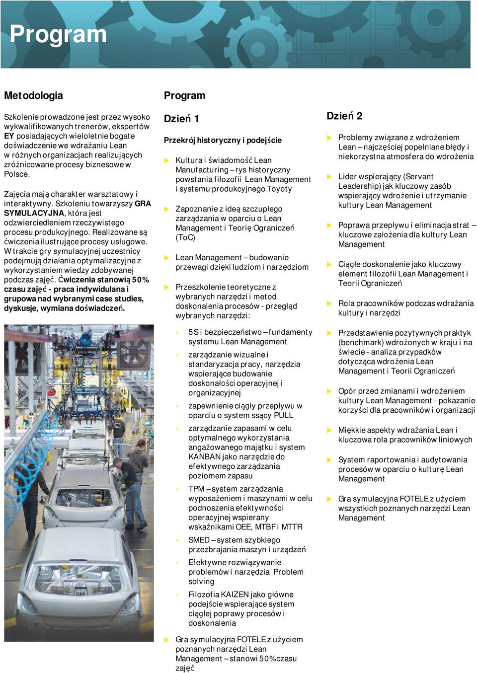 Szkoleni towarzyszy GRA SYMULACYJNA, która jest odzwierciedleniem rzeczywistego proces prodkcyjnego. Realizowane są ćwiczenia ilstrjące procesy słgowe.