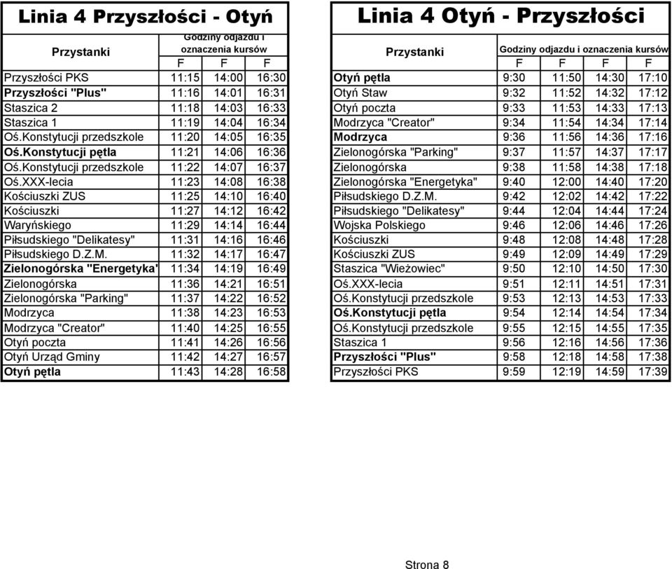 11:54 14:34 17:14 Oś.Konstytucji przedszkole 11:20 14:05 16:35 Modrzyca 9:36 11:56 14:36 17:16 Oś.Konstytucji pętla 11:21 14:06 16:36 Zielonogórska "Parking" 9:37 11:57 14:37 17:17 Oś.