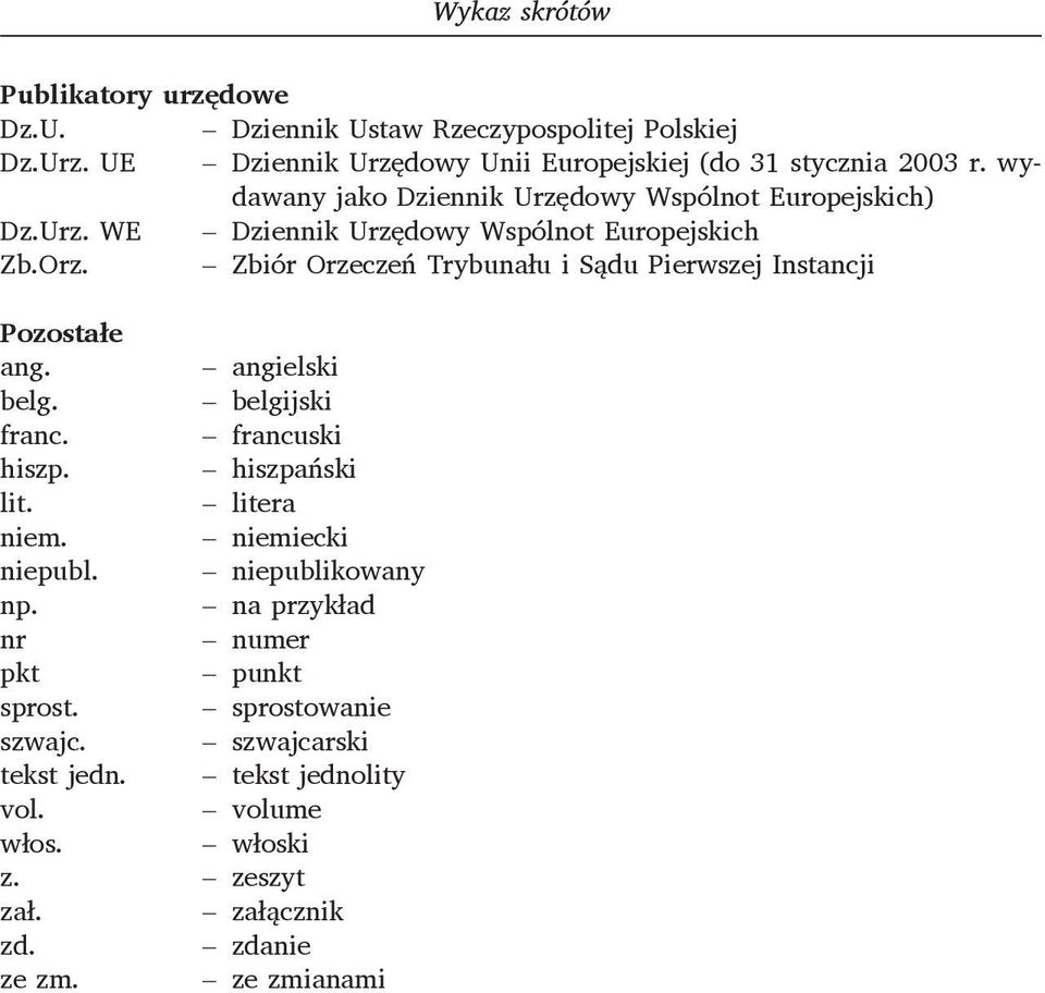 Zbiór Orzeczeń Trybunału i Sądu Pierwszej Instancji Pozostałe ang. angielski belg. belgijski franc. francuski hiszp. hiszpański lit. litera niem.