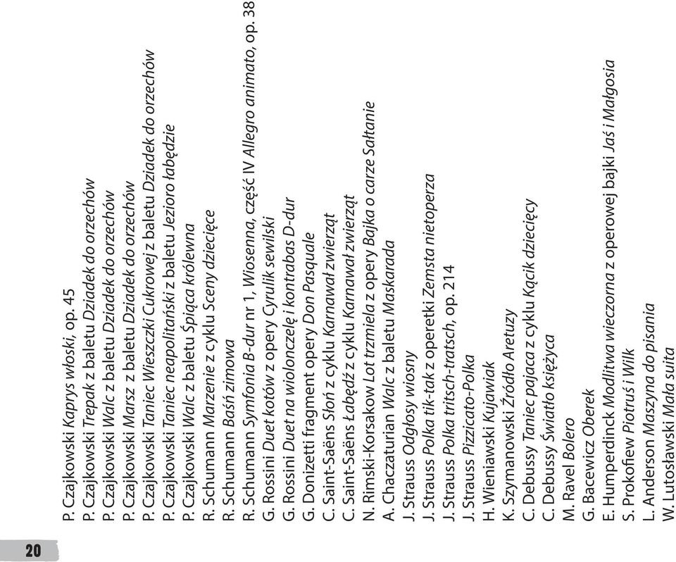 Schumann Marzenie z cyklu Sceny dziecięce R. Schumann Baśń zimowa R. Schumann Symfonia B-dur nr 1, Wiosenna, część IV Allegro animato, op. 38 G. Rossini Duet kotów z opery Cyrulik sewilski G.