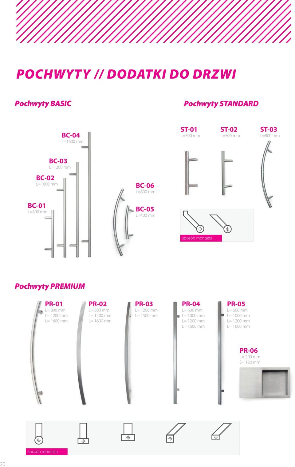 L= 800 mm L= 1200 mm L= 1600 mm PR-02 L= 800 mm L= 1200 mm L= 1600 mm PR-03 L= 1200 mm L= 1500 mm PR-04 L= 600 mm L=