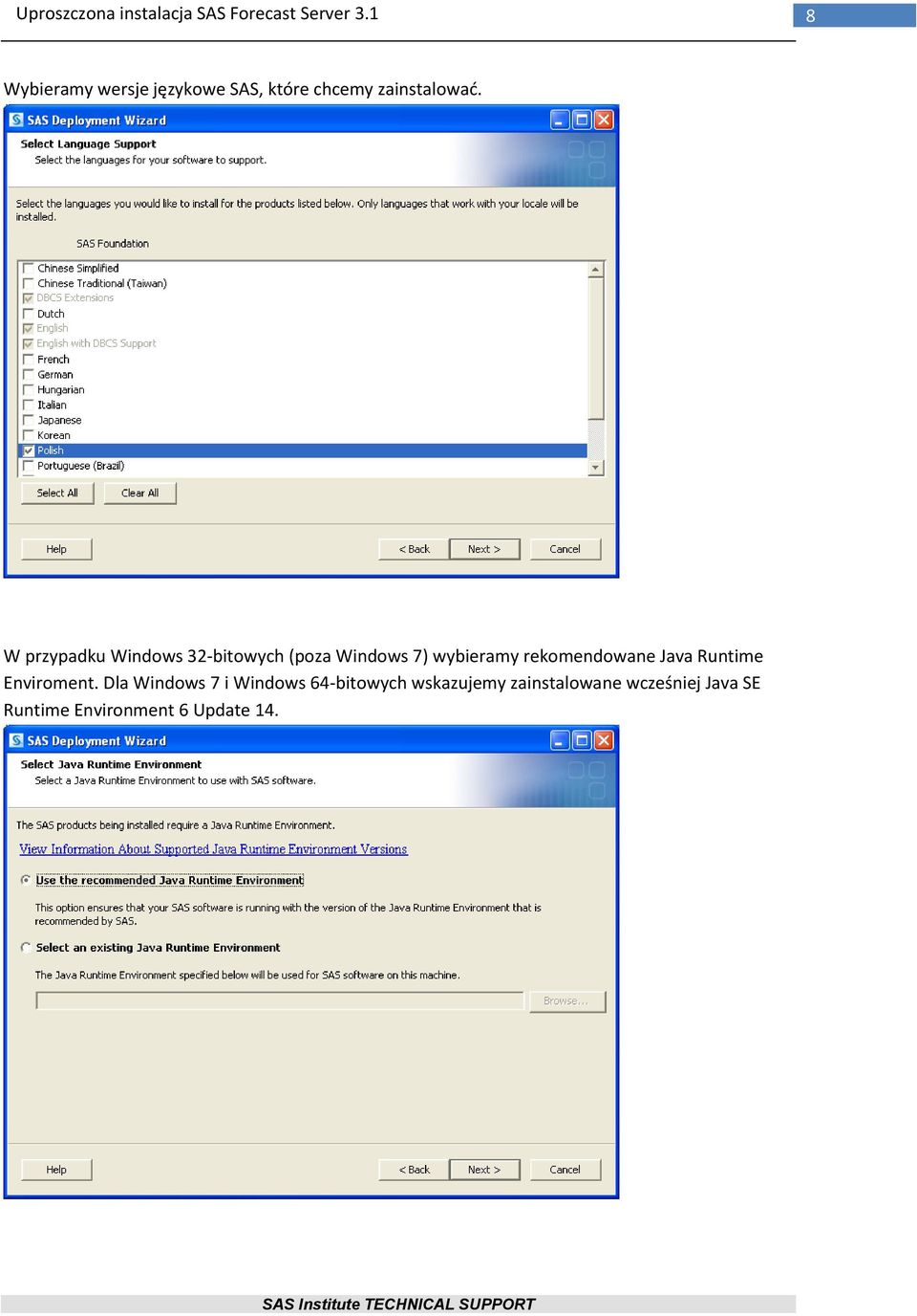 rekomendowane Java Runtime Enviroment.