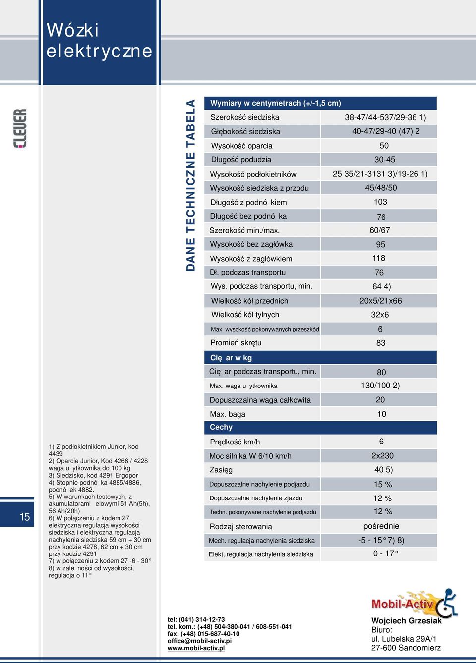 cm przy kodzie 4278, 62 cm + 30 cm przy kodzie 4291 7) w połączeniu z kodem 27-6 - 30 8) w zależności od wysokości, regulacja o 11 DANE TECHNICZNE TABELA Wymiary w centymetrach (+/-1,5 cm) Szerokość