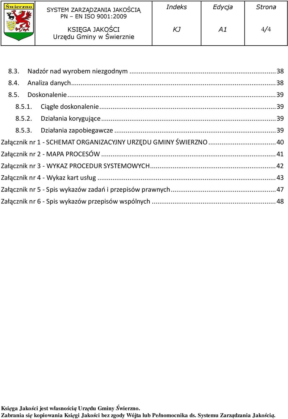 .. 39 Załącznik nr 1 - SCHEMT ORGNIZCYJNY URZĘDU GMINY ŚWIERZNO... 40 Załącznik nr 2 - MP PROCESÓW.