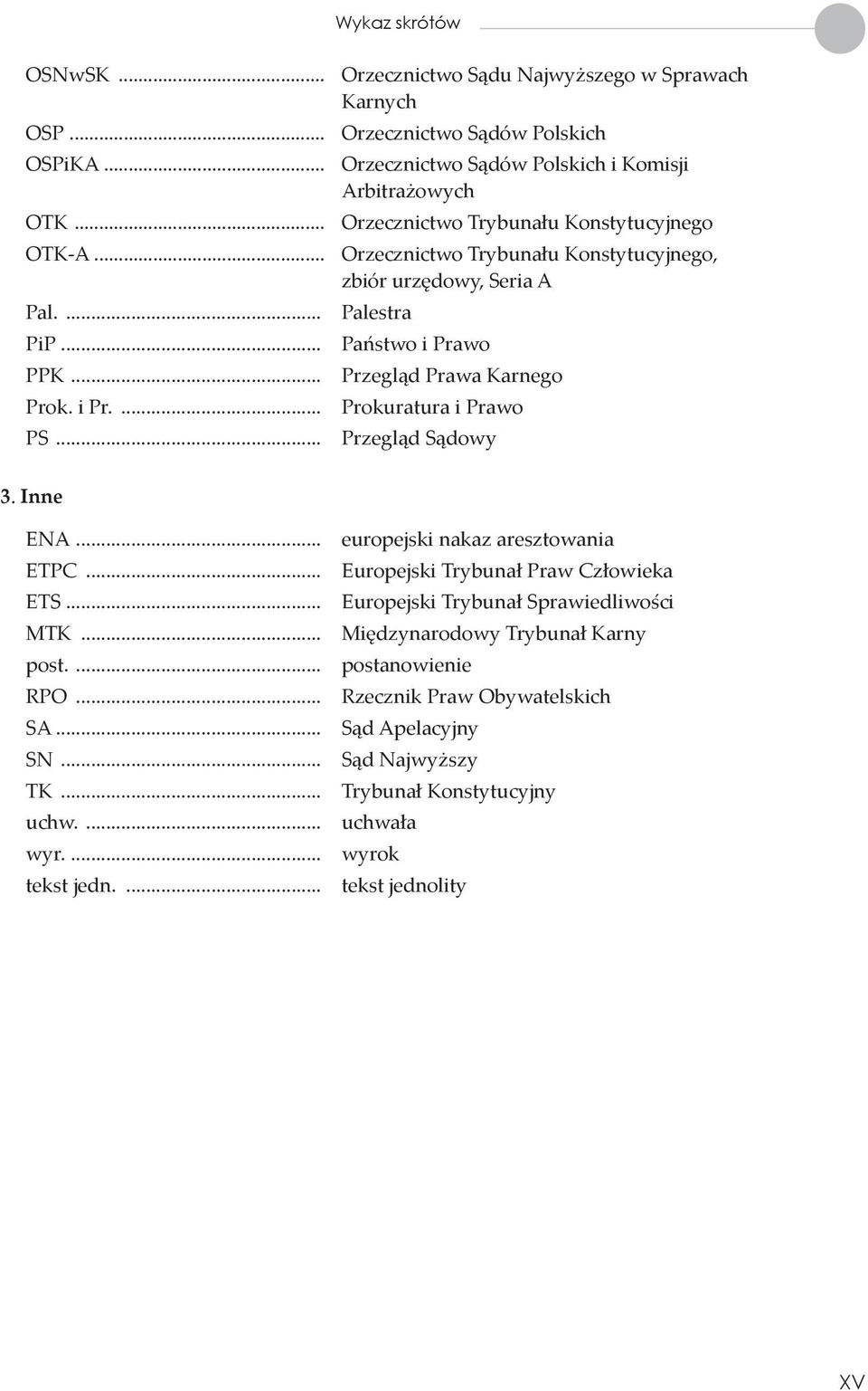 i Pr.... Prokuratura i Prawo PS... Przegląd Sądowy 3. Inne ENA... europejski nakaz aresztowania ETPC... Europejski Trybunał Praw Człowieka ETS... Europejski Trybunał Sprawiedliwości MTK.