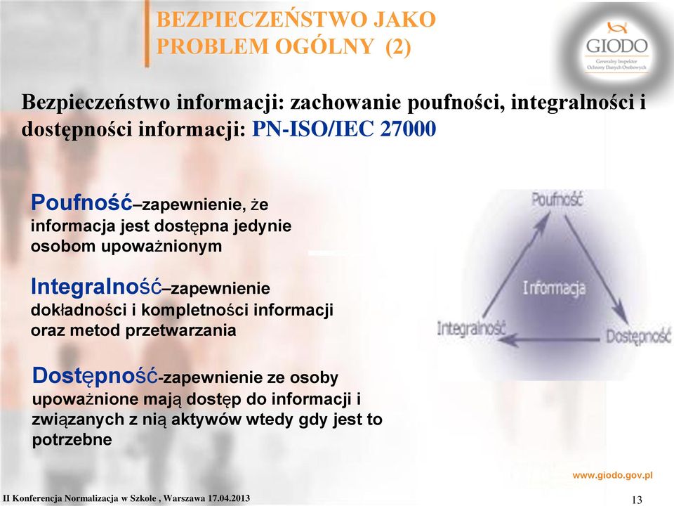 zapewnienie dokładności i kompletności informacji oraz metod przetwarzania Dostępność-zapewnienie ze osoby upoważnione mają