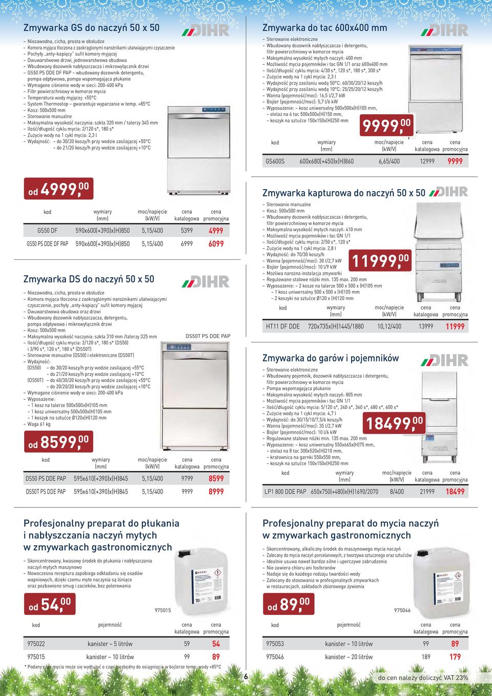 wody w sieci: 200-400 kpa Filtr powierzchniowy w komorze mycia Temperatura wody myjącej: +55 C System Thermostop gwarantuje wyparzanie w temp.