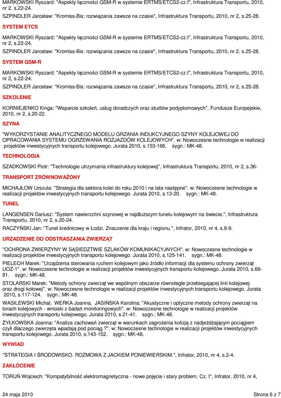 I'', Infrastruktura Transportu, 2010, SZKOLENIE KORNIEJENKO Kinga: ''Wsparcie szkoleń, usług doradczych oraz studiów podyplomowych'', Fundusze Europejskie, 2010, nr 2, s.20-22.