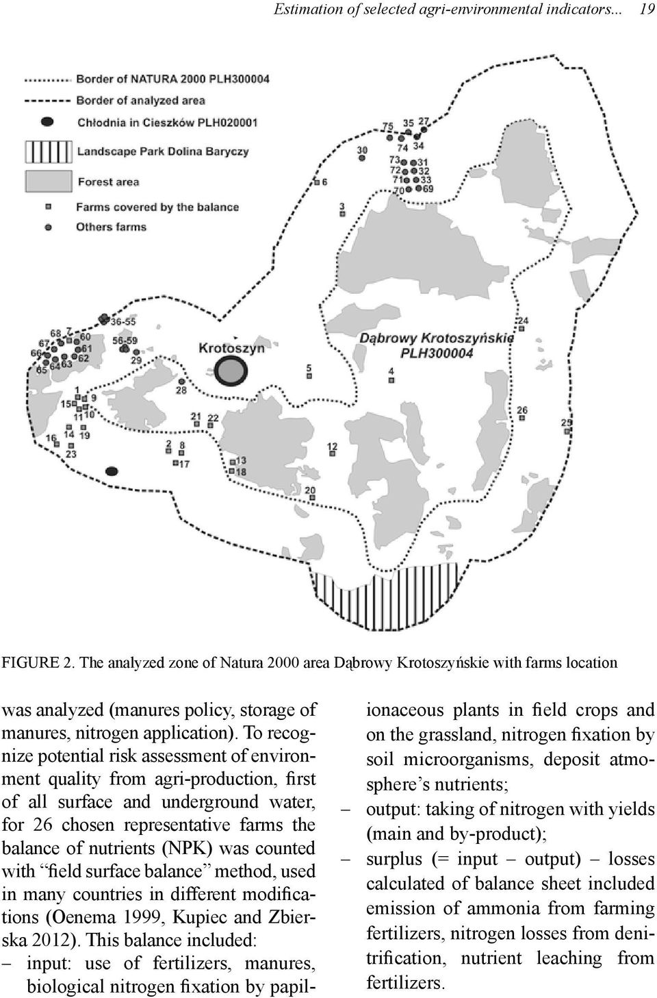 To recognize potential risk assessment of environment quality from agri-production, first of all surface and underground water, for 26 chosen representative farms the balance of nutrients (NPK) was